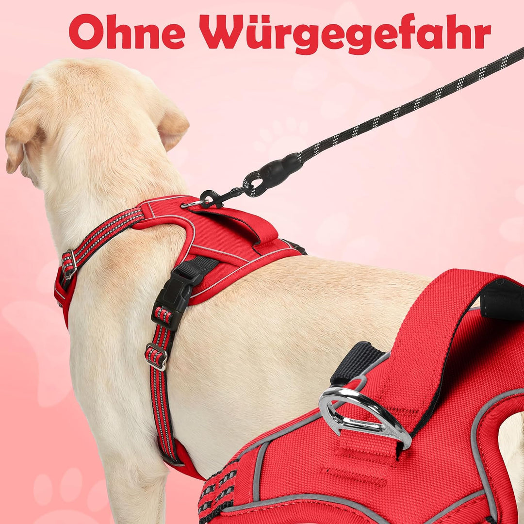 Funfox Hundegeschirr Mittelgrosse Hunde [M] - Verstellbares Anti-Zug Brustgeschirr mit Griff &amp; Refle