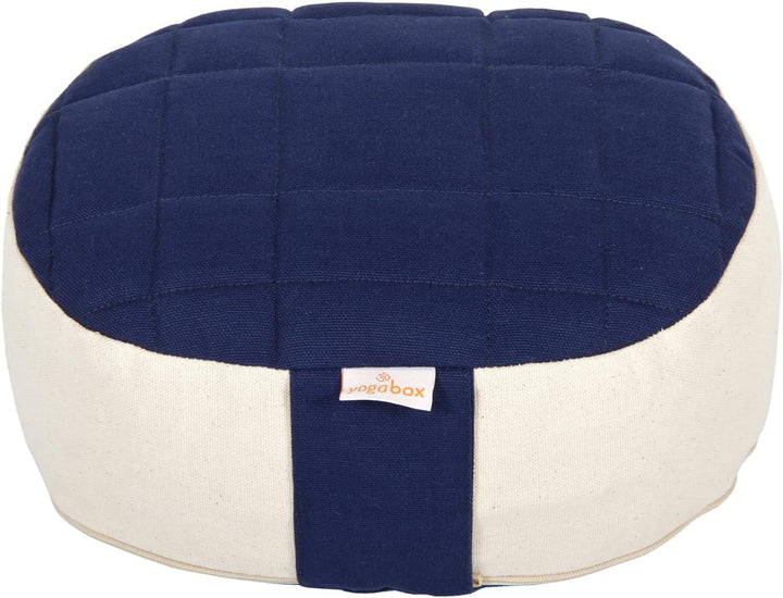 Yogabox Yogilino® Reise Meditationskissen Mini oval Premium dunkelblau / natur L 26 x B 21 x H 9 cm,