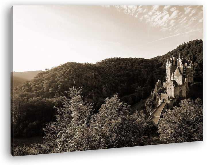 deyoli Burg Eltz im blühendem Grünen Format: 120x80 Effekt: Sepia als Leinwand, Motiv fertig gerahmt