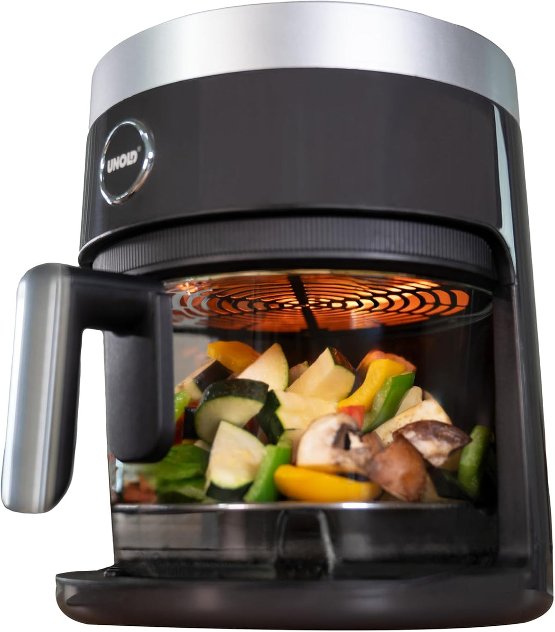 Unold 58695 Glas Heissluftfritteuse BPA-frei - Air fryer,1.200 Watt, LED-Touchscreen, 10 Automatikpr