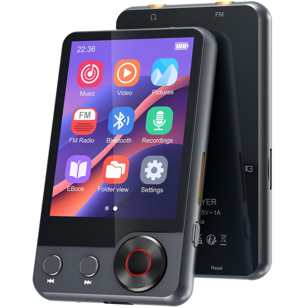 128GB MP3-Player mit Bluetooth 5.3, 2,4 Zoll tragbarer Voll-Touchscreen-Musikplayer mit Lautsprecher