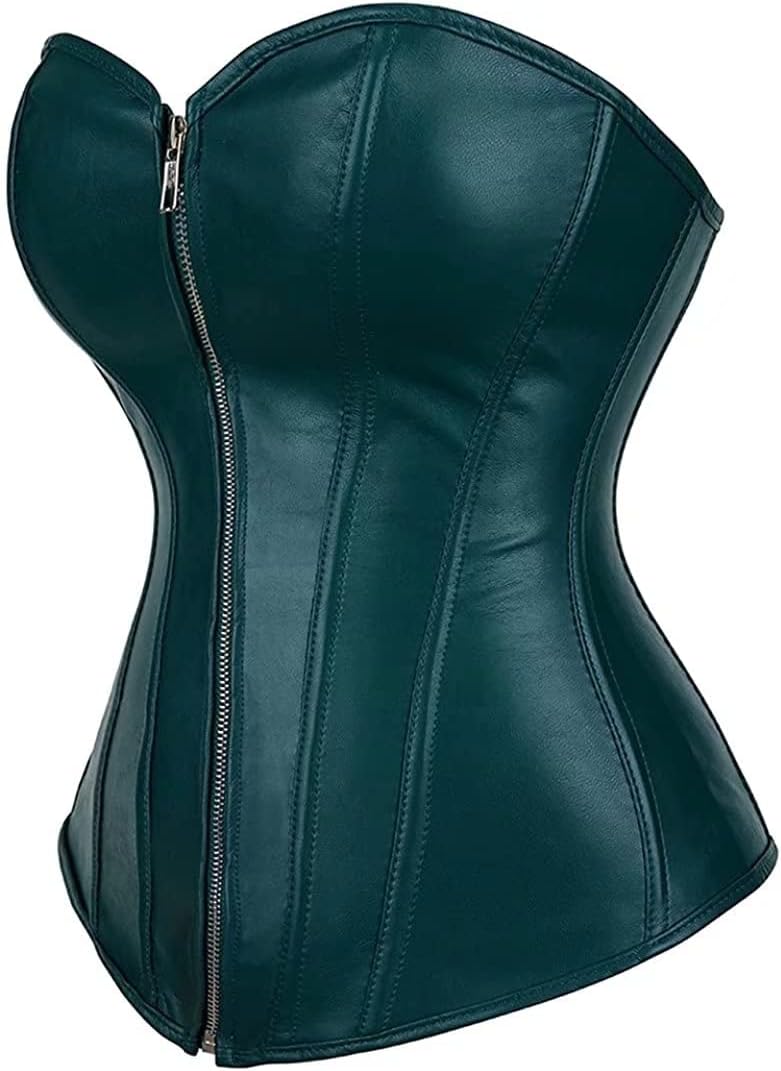 Josamogre Leder Korsett Top Damen Corsage Reissverschluss Sexy 5XL Army Green, 5XL Army Green