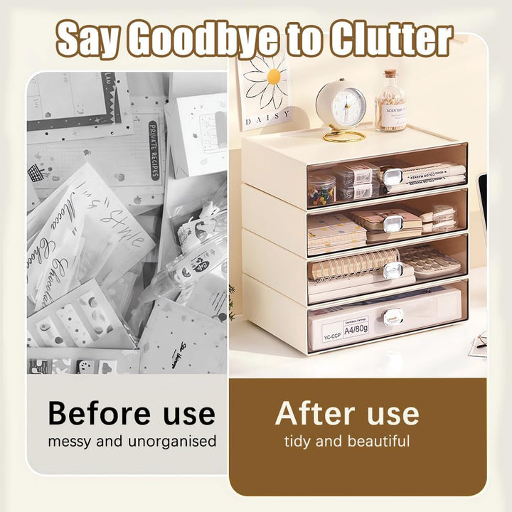 2 PCS Schreibtisch Schubladenbox mit 2 Schubladen, Stapelbarer A4 Papier Büro Organizer Drawer mit E