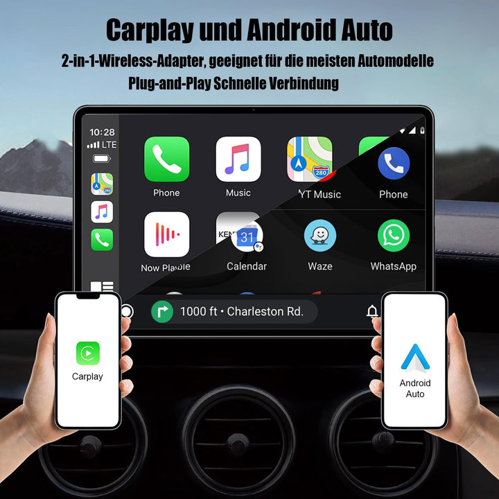2026 Wireless Android Auto und Carplay Wireless Adapter, 2 in 1 Konvertieren Wired Android Auto/Carp