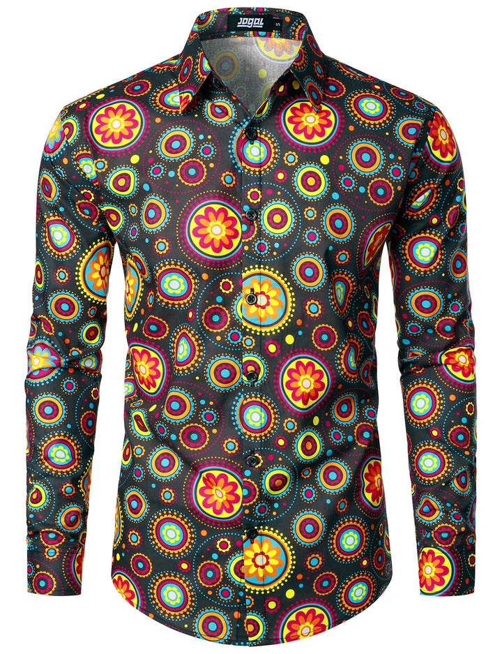 JOGAL Herren Regular Fit Floral Business Hemd Langarm Button Down Print Freizeithemd S Braun Kreis,