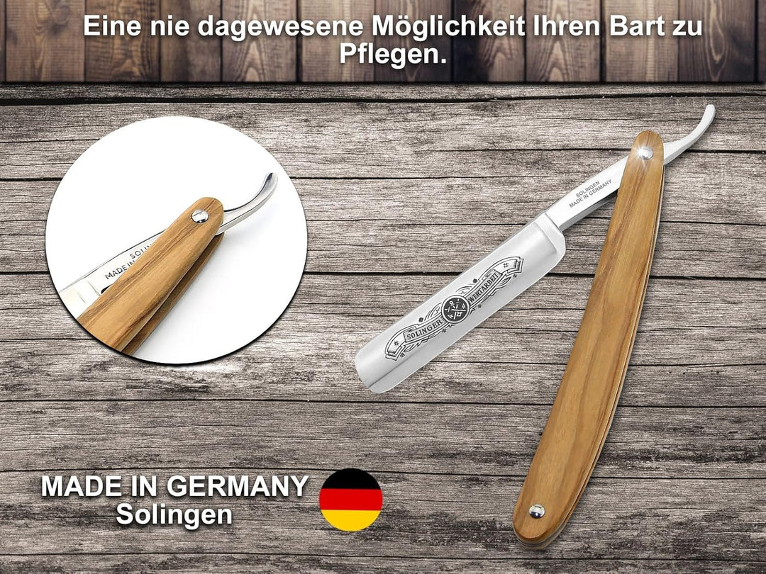 Rasiermesser Solingen im Set mit Extra Breitem Abziehleder Lederriemen Rasier-Set Herren für die kla