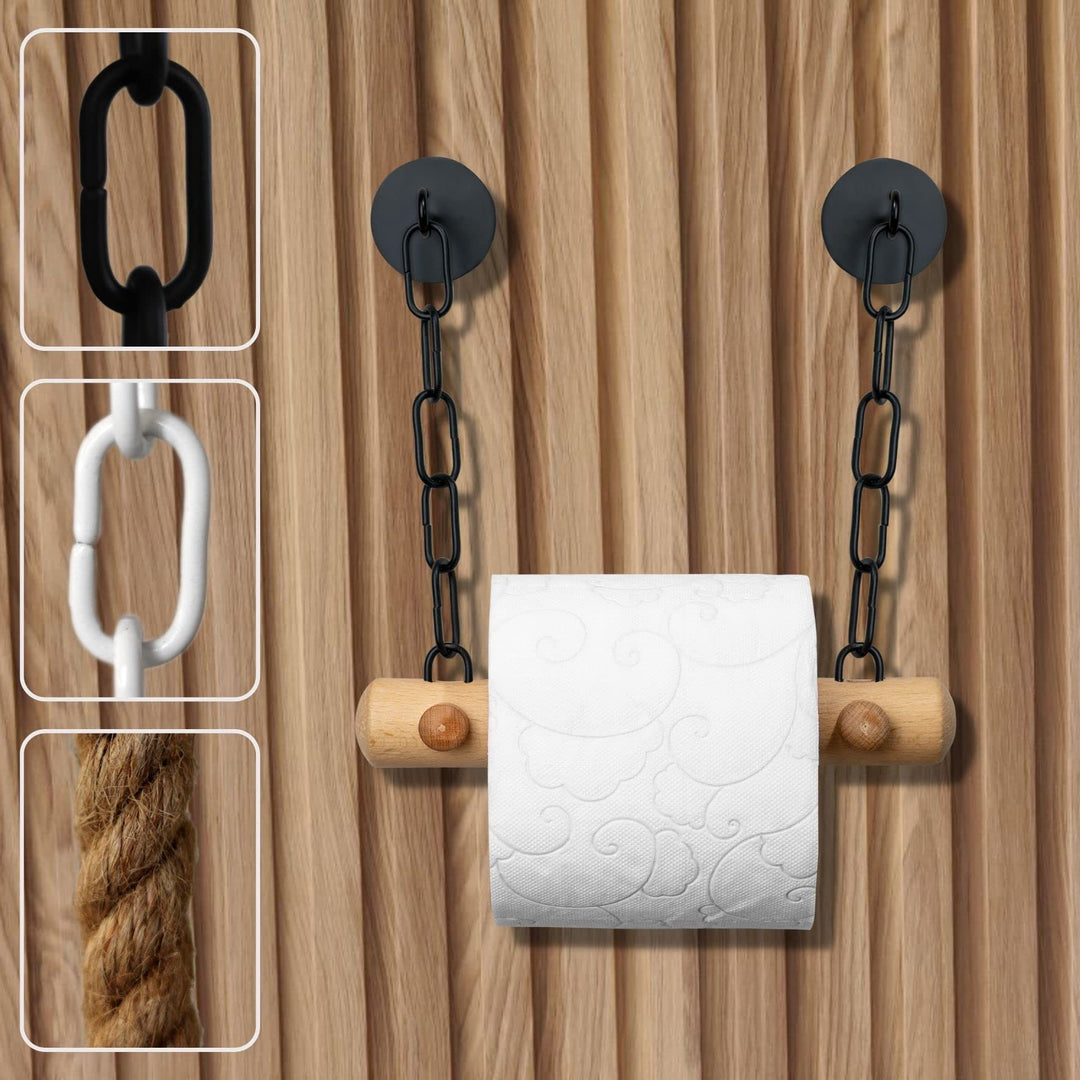 DEKAZIA® Toilettenpapierhalter Holz | Toilettenpapierhalter ohne Bohren schwarz | Klopapierhalter oh