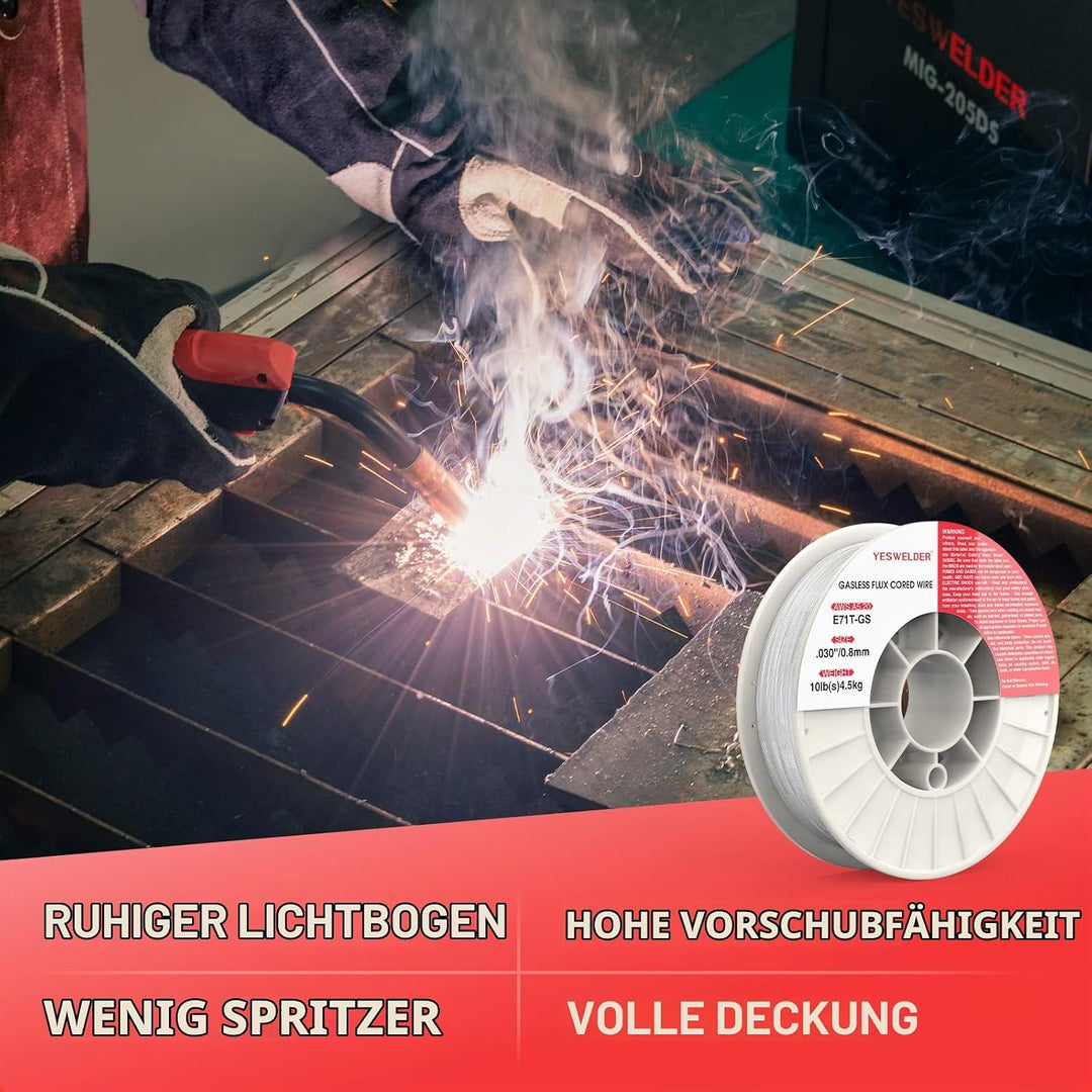 YESWELDER Fülldraht Gaslos MIG Schweissdraht, Baustahl E71T-GS 0,8mm 4,5kg Spule 0.8mm/4.5kg, 0.8mm/