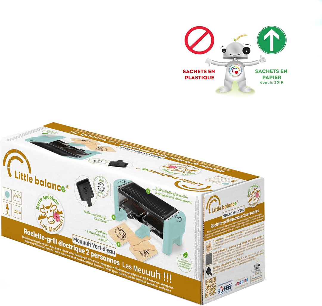 LITTLE BALANCE 8617 Raclette 2 Meuuh…!, Raclette 1/2 Personen, abnehmbarer Grill, 2 Spatel + 2 Brett