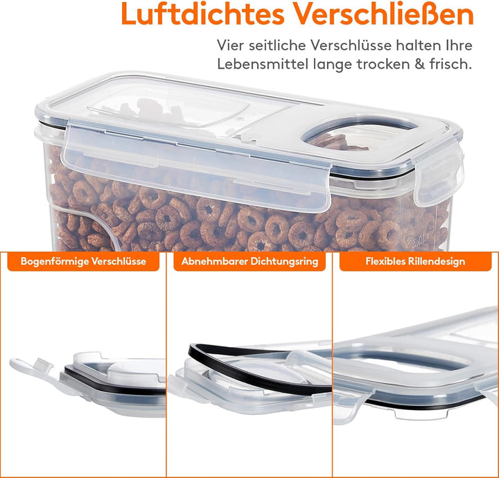 Lifewit 4 Stücke Vorratsdosen Set für Müsli mit Klappdeckel, 4L luftdichte Aufbewahrung Sets mit Eti
