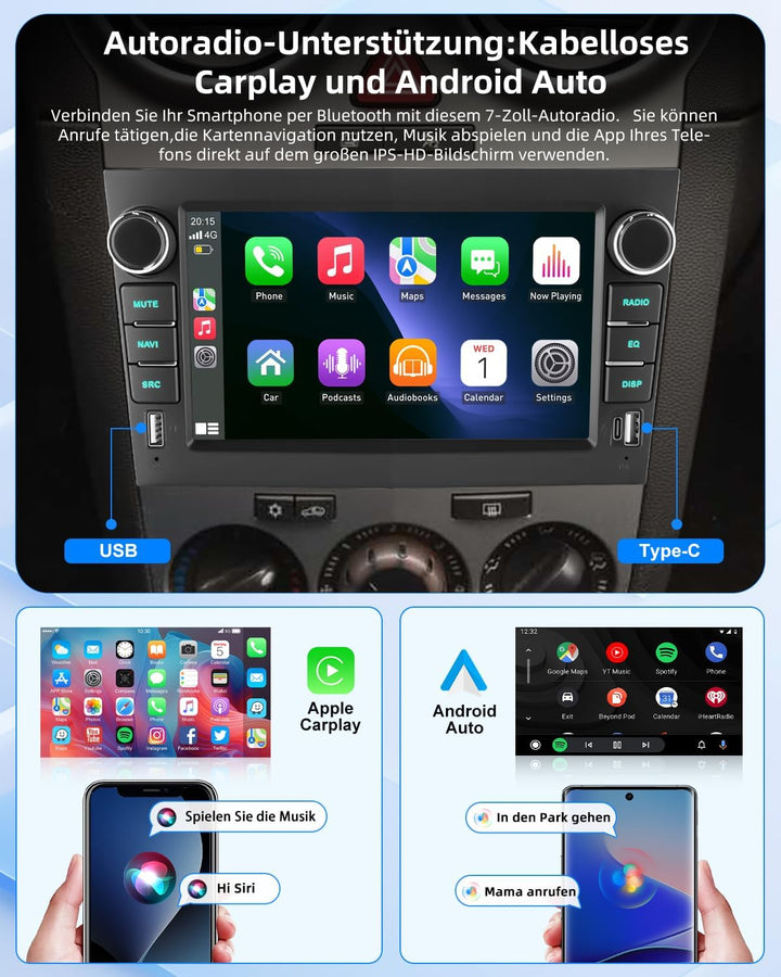 ESSGOO 4+64G Wireless Autoradio Android 14 mit Carplay und Android Auto Für Opel Corsa C/D Zafira B
