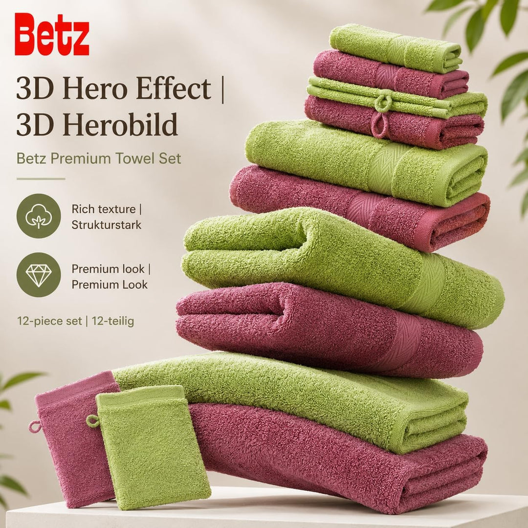 Betz 12-TLG. Handtuch Set Premium 100% Baumwolle 2 Duschtücher 4 Handtücher 2 Gästetücher 2 Seiftüch