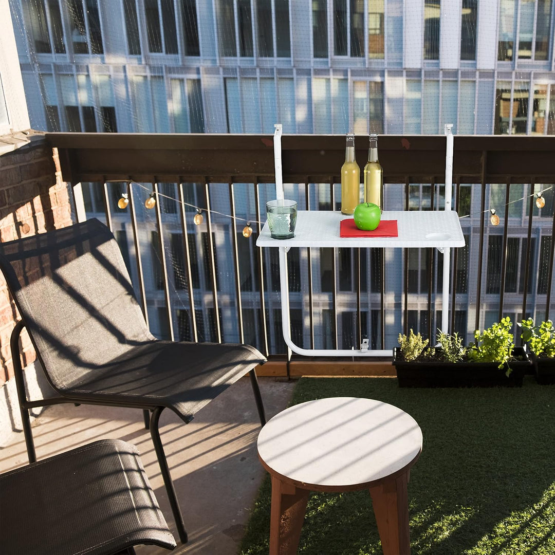 Relaxdays Balkon Hängetisch, klappbar, 3-Fach höhenverstellbar, Tischplatte in Rattanoptik, B x T: 5