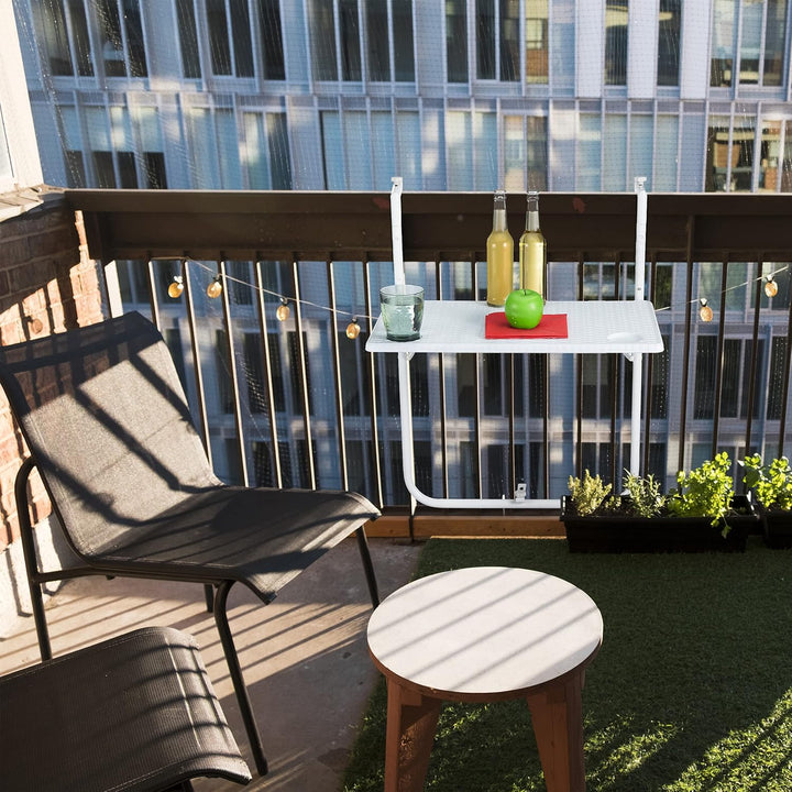 Relaxdays Balkon Hängetisch, klappbar, 3-Fach höhenverstellbar, Tischplatte in Rattanoptik, B x T: 5
