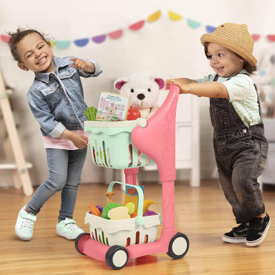 B. toys Einkaufswagen für Kinder mit Spielzeug Einkaufskorb, Essen, Kuscheltier, Bilderbuch – Kinder