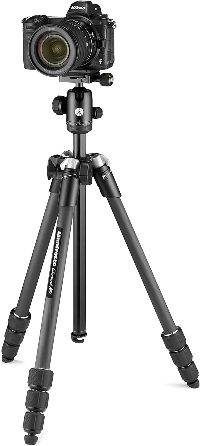 Manfrotto Element MII Kamera- und Handystativ, Carbon Reisestativ mit Kugelkopf und Bluetooth, für S