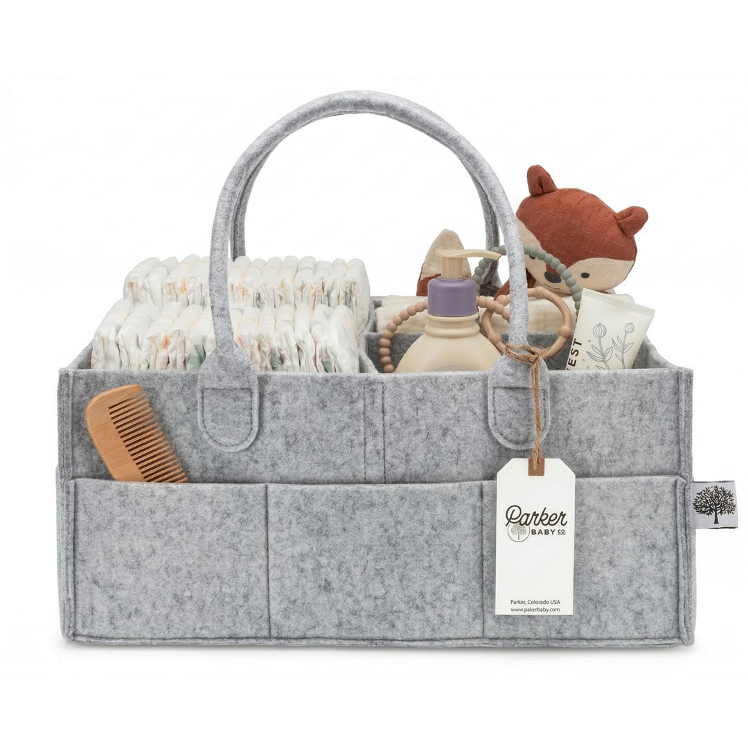 Parker Baby Diaper Caddy - Nursery Storage Bin and Car Organizer for Diapers and Baby Wipes - Large