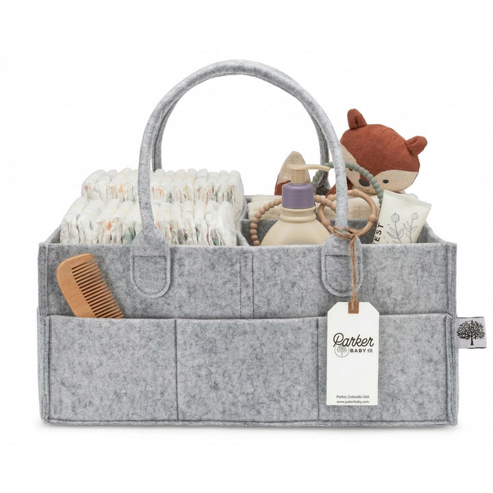 Parker Baby Diaper Caddy - Nursery Storage Bin and Car Organizer for Diapers and Baby Wipes - Large