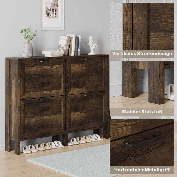 Schuhschrank mit 2 Klappschubladen，120x 81x23cm，Schmaler freistehender Schuh-Organizer，für Eingangsb