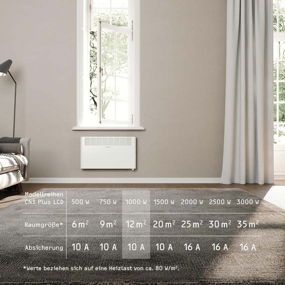 STIEBEL ELTRON Wandkonvektor CNS 1000 Plus LCD, 1 kW für ca. 12 m², TÜV geprüft, LC-Display, Wochent