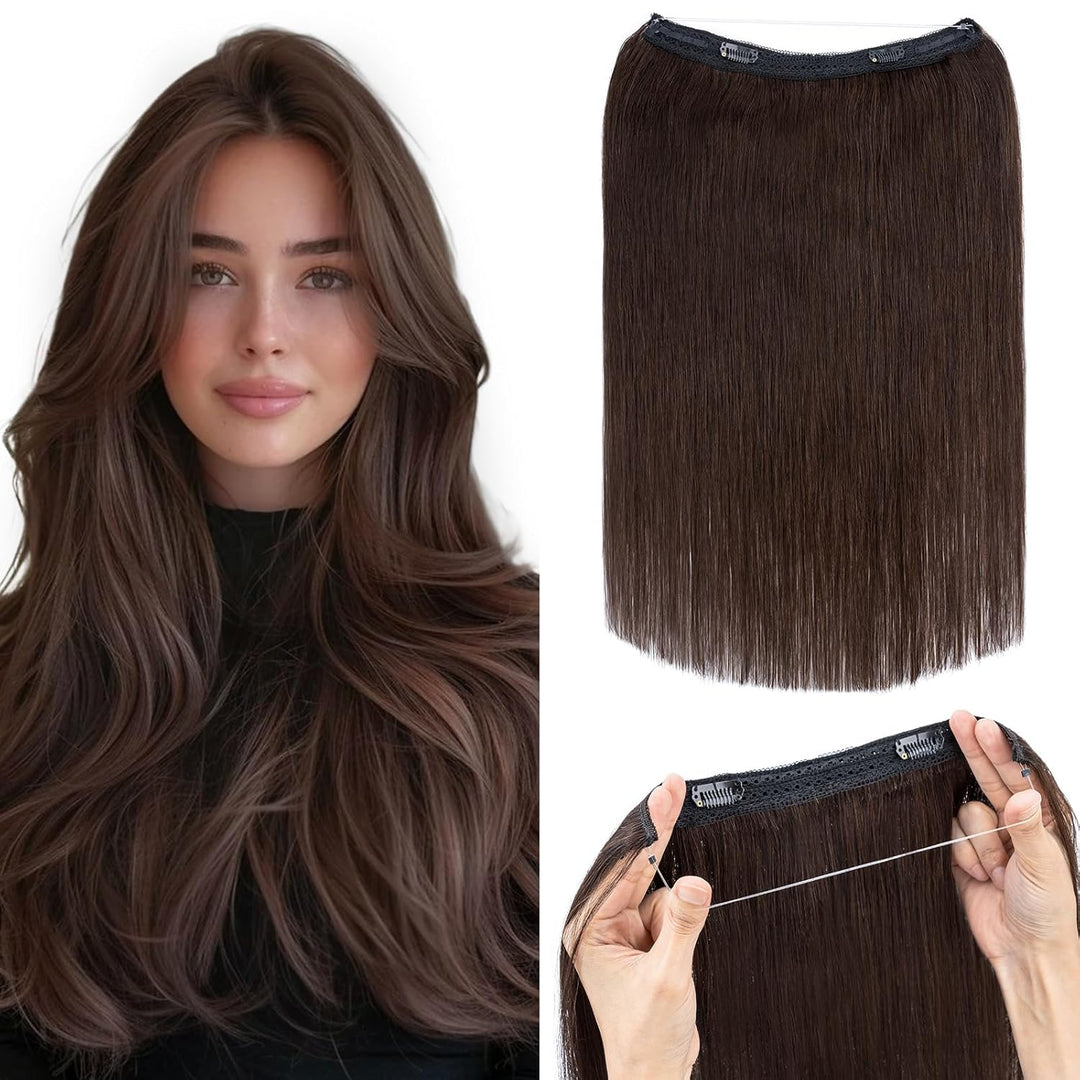Extensions Echthaar mit transparenter Schnur, Silk-co Wire in ExtensionsDunkelbraun 75g, Secrets Hai
