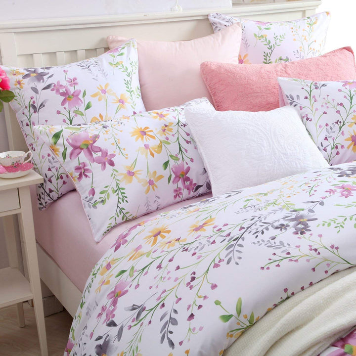 Brandream Bettwäsche-Set im Gartenstil, Blumenmuster, Zweige und Blätter, wendbar, 1 Bettbezug mit 2