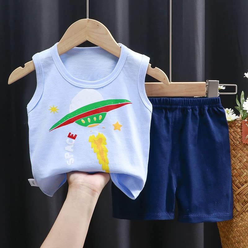 8er Pack Baby Kinder Outfit Set, Ärmelloses Baumwoll Weste + Shorts, Cartoon Print Jungen Mädchen 3
