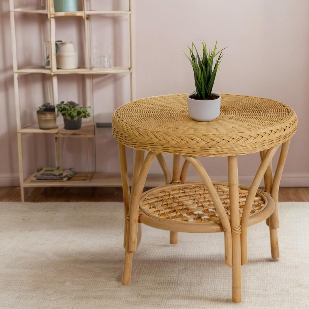 korb.outlet Rattan-Tisch/Beistelltisch Rund/Couchtisch Rattantisch Ablage (Honig)