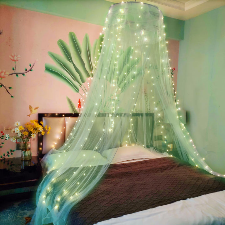 Eimilaly Spitze Betthimmel Moskitonetz mit warmen Lichtern, Prinzessin Betthimmel für Mädchen Zimmer
