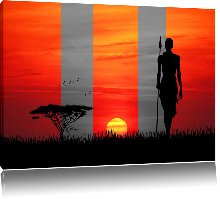 roter Sonnenuntergang in Afrika schwarz/weiss Format: 100x70 auf Leinwand, XXL riesige Bilder fertig