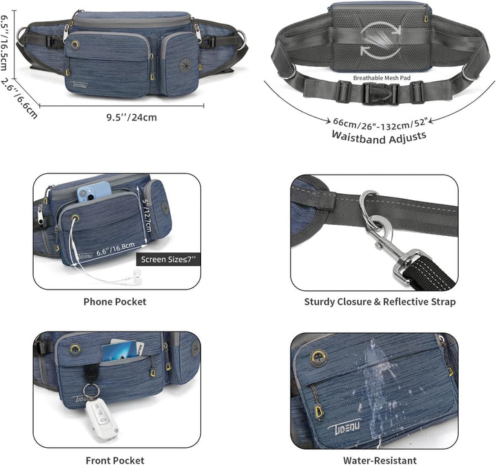 4-IN-1 Freihandleine Hund mit Bauchtasche Gross,Joggingleine Hunde mit Bauchgurt Hundeleine,Gassi Ta