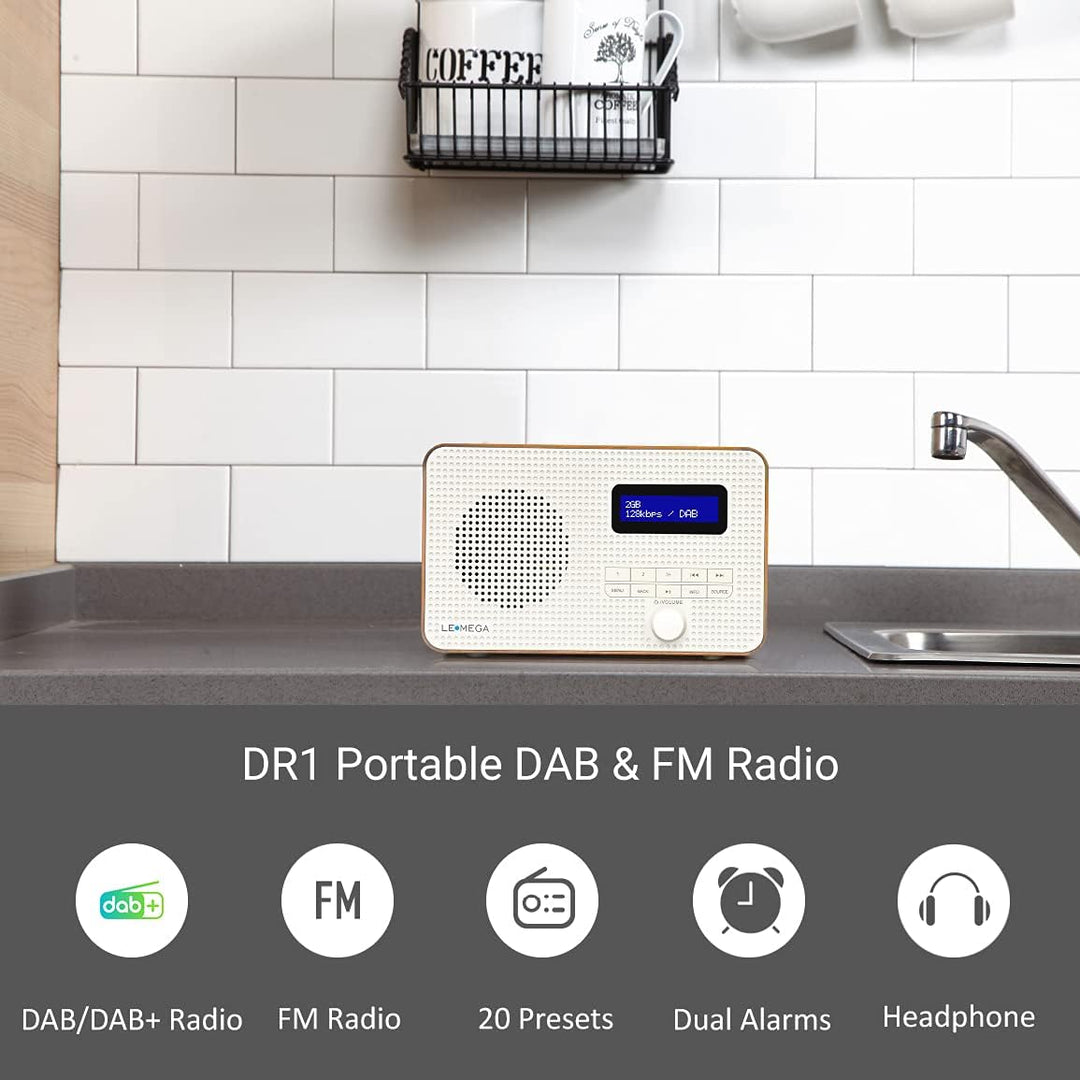 LEMEGA DR1 Tragbares DAB/DAB+ und UKW-Digitalradio,DAB-Radio mit Handbedienung,Doppelalarm,Schlummer