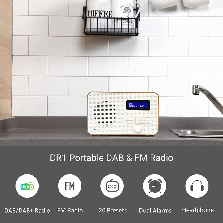 LEMEGA DR1 Tragbares DAB/DAB+ und UKW-Digitalradio,DAB-Radio mit Handbedienung,Doppelalarm,Schlummer