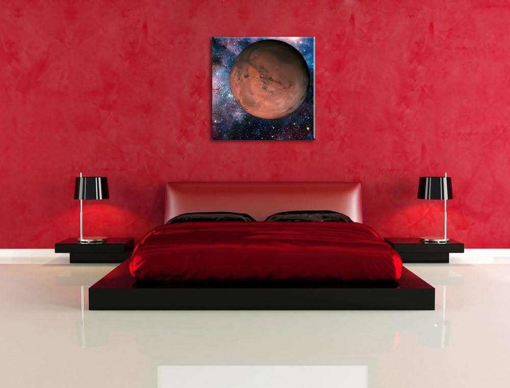 Pixxprint Mars im Weltall, Format: 70x70 auf Leinwand, XXL riesige Bilder fertig gerahmt mit Keilrah