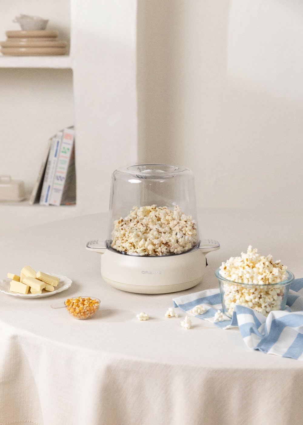 CREATE/POPCORN MAKER STUDIO/Popcornmaschine mit Butterschmelzer Cremeweiss/einfache Bedienung, bis z