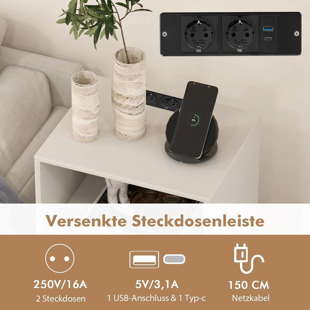COSTWAY Plattenspieler-Ständer mit Ladestation, 3-stufiger Schallplattenständer, Vinylplatten Aufbew