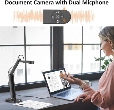 Gawervan USB Dokumentenkamera, 8MP Dokumentenkamera Schule für Lehrer mit Mikrofon, LED-Licht mit 3