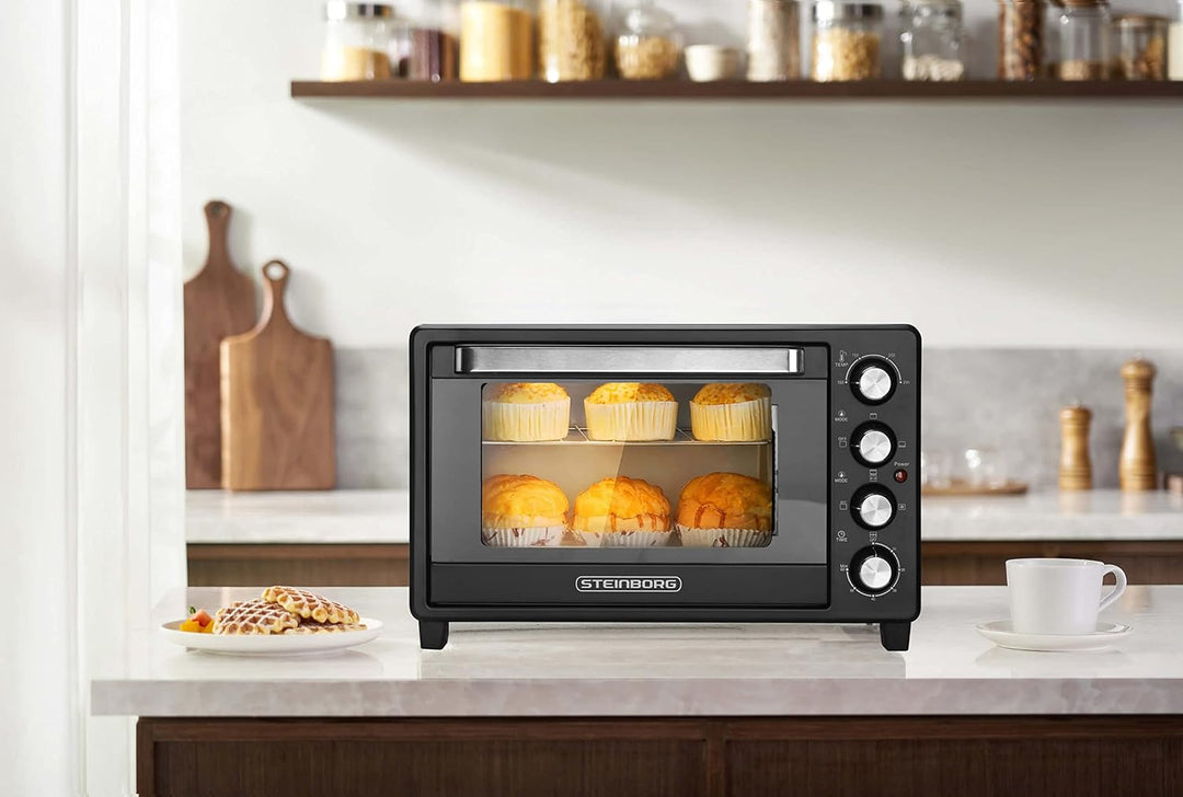 Mini Backofen 35 Liter | 1600 Watt | Pizzaofen | Innenbeleuchtung | Inkl. Backblech und Grillrost |