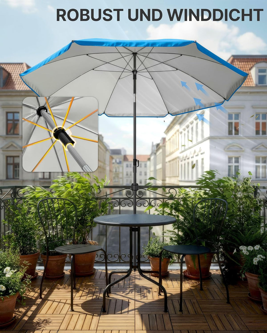 4smile Sonnenschirm Strand Ø 200 cm, Blau, Sonnenschirm Balkon | Strandschirm windfest stabil, Balko