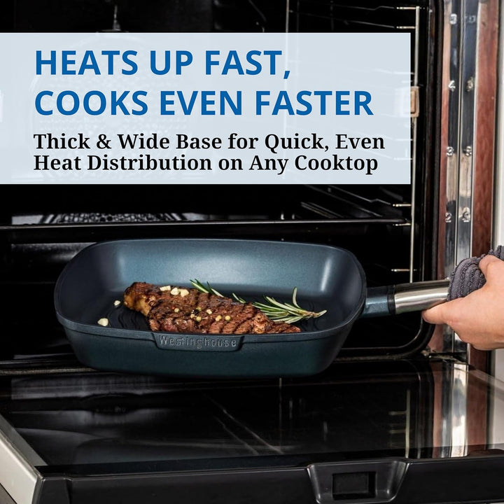 Westinghouse PERFORMANCE SERIES Grillpfanne, Grosse Bratpfanne 28 cm mit Edelstahl-Griff für Indukti