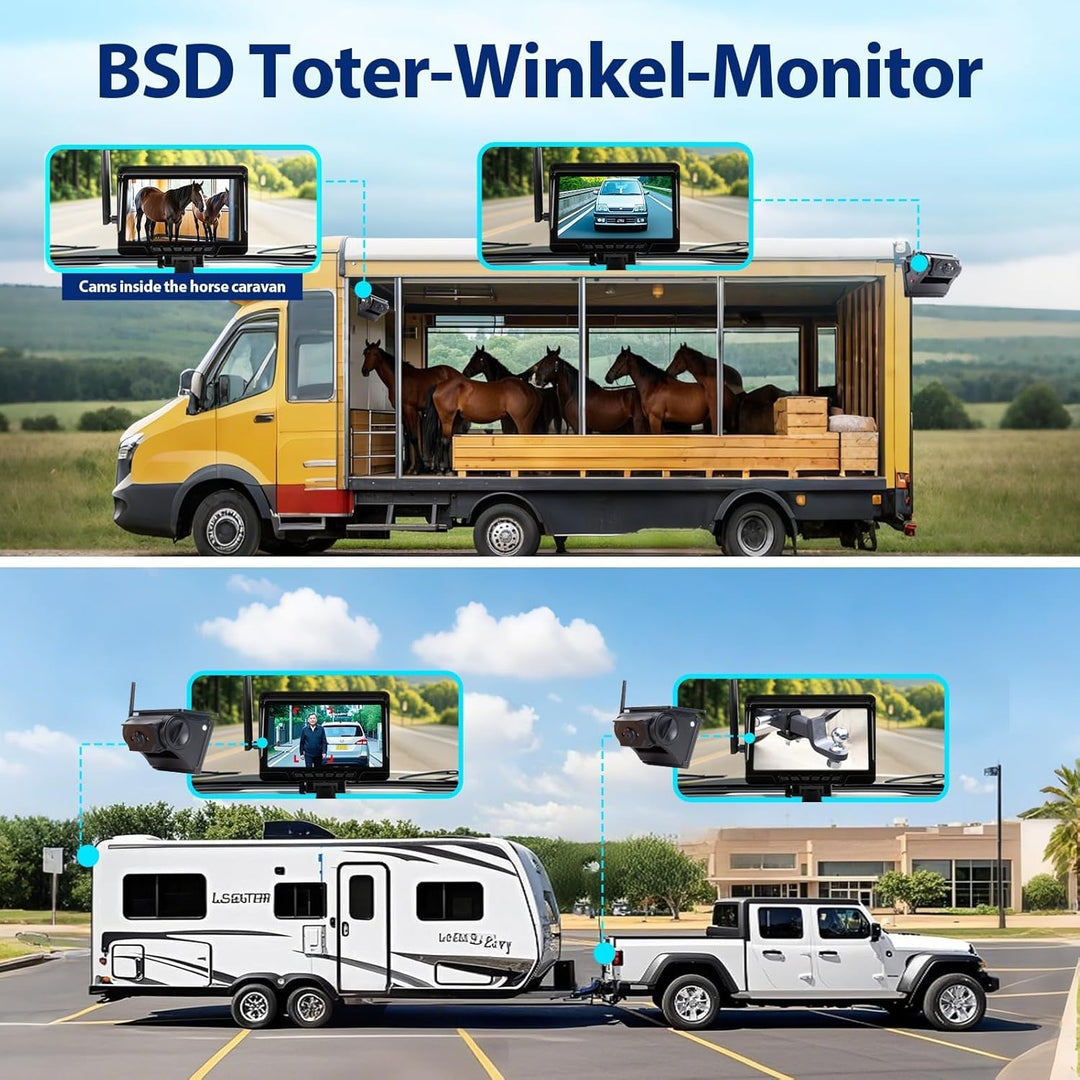 1080P Daul Magnetisch Rückfahrkamera Kabellos Solar mit 7" Display, 170° Weitwinkelobjektiv sorgt, 9