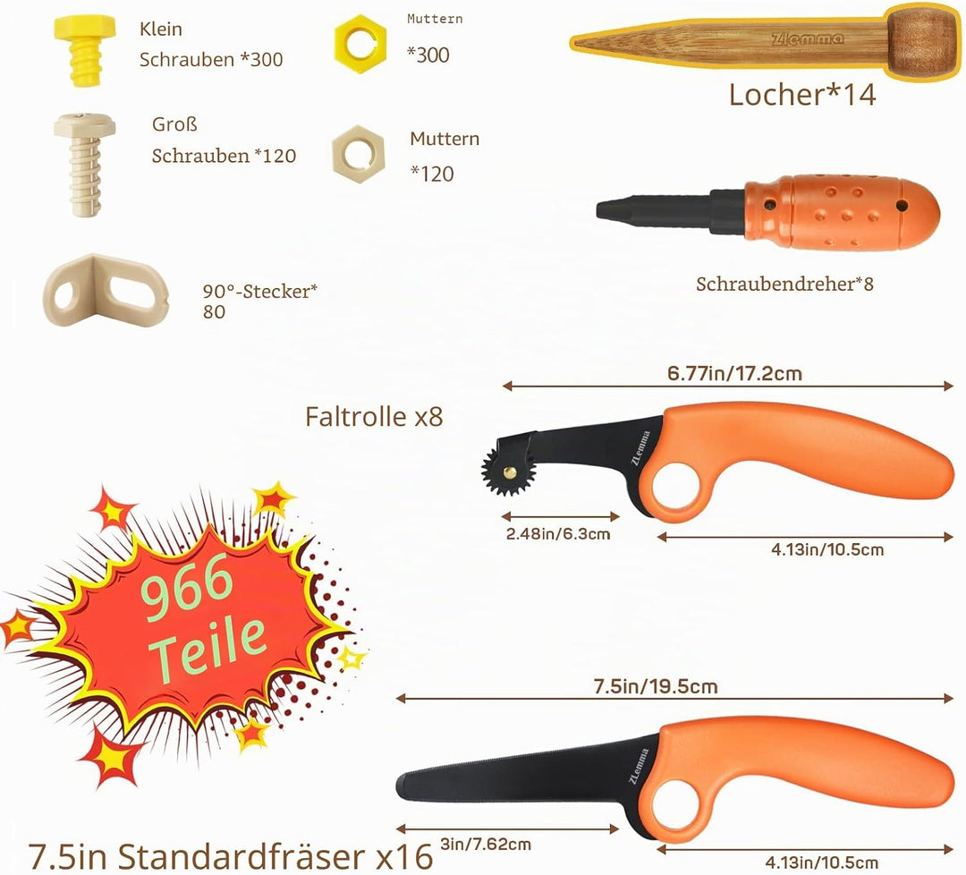 Pappbau-Werkzeugset 966 Teile, Werkzeuge für Papp-Projekte für Zuhause und den Unterricht, Wiederver