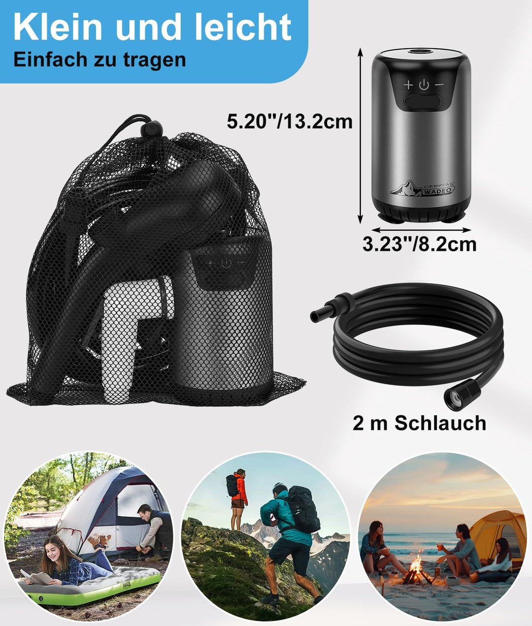 WADEO Tragbare Campingdusche Akku, Upgraded Outdoor-Dusche mit Pumpe und Temperaturanzeige, 10-Gang-