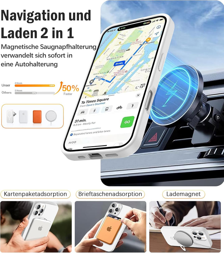 Handyhülle für iPhone 16 Pro Hülle mit 2 Stück Schutzfolie, Silikon Case mit Magnetisch Ring Ständer