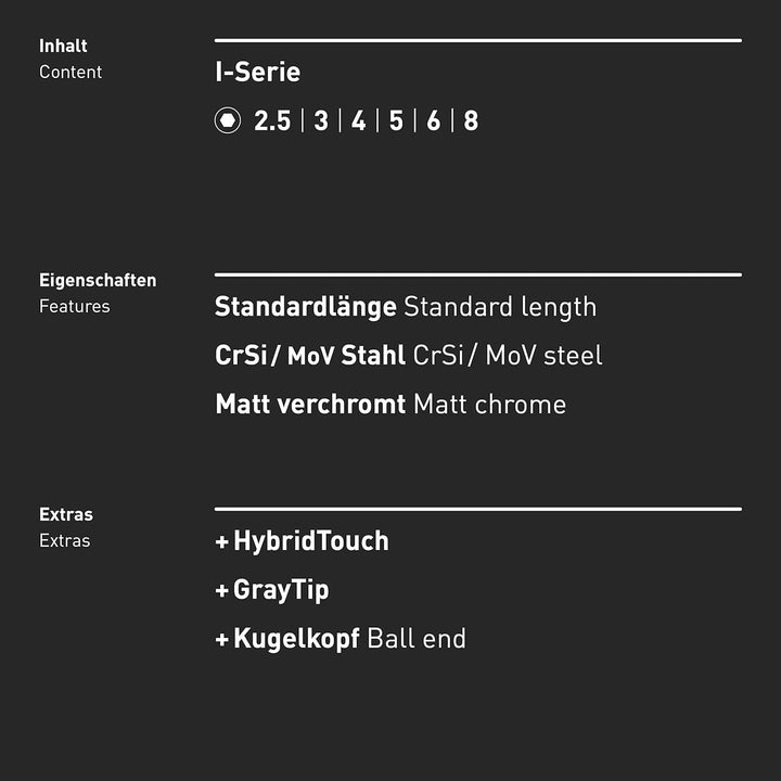 INBUS® 79863 Schraubendreher Set 6tlg, 2.5–8mm, mit Kugelkopf & HybridTouch 6× HX (2.5 – 8 mm), 6× H