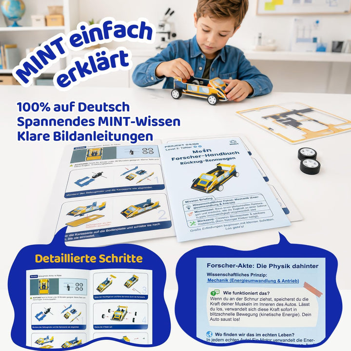 STEM Bausatz Kinder ab 6 Jahre | Experimente MINT Spielzeug Baukasten ohne Kleber 8 in 1 Experimenti