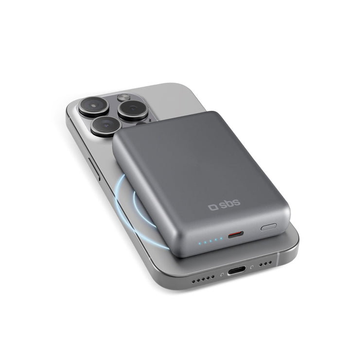 SBS PowerBank 10K MagSafe, 10.000 mAh Power Delivery 20 W, 15 W kabelloses Laden, magnetisch, Status