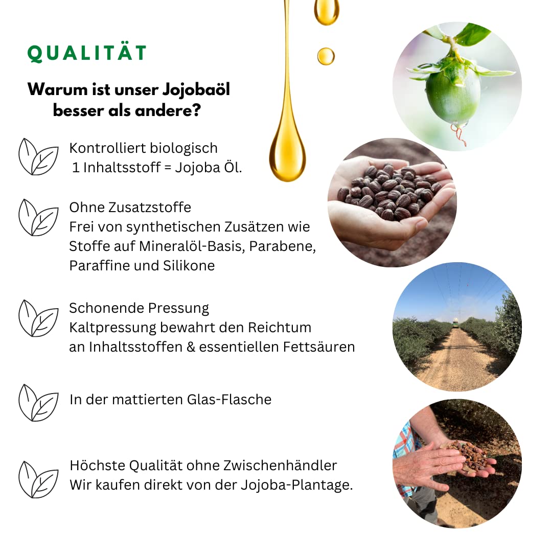 Wilco Natur Bio Jojoba Öl - 100 ml Flasche - 100% pur &amp; naturrein - Kontrollierte Naturkosmetik, veg