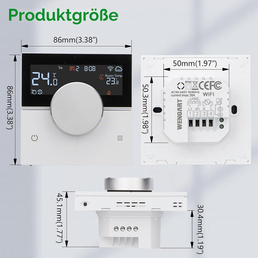 Wengart Smart Raumthermostat WG12 WiFi für Smart-Home-Besitzer zur Unterputz-Montage in 60mm Dosen o