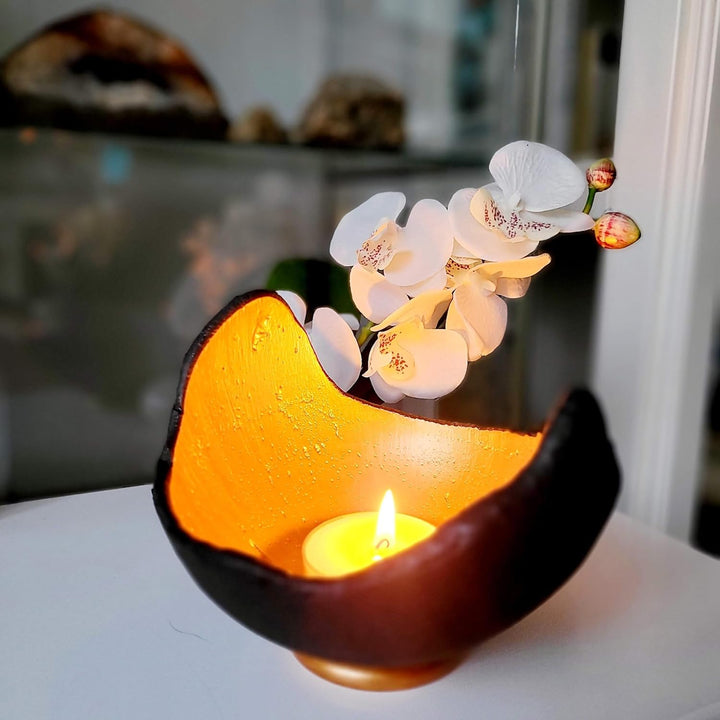 Lichtschale gold - S (15cm) - Beton schwarz - grau - Unikat handmade - Windlicht - Geburtstagsgesche